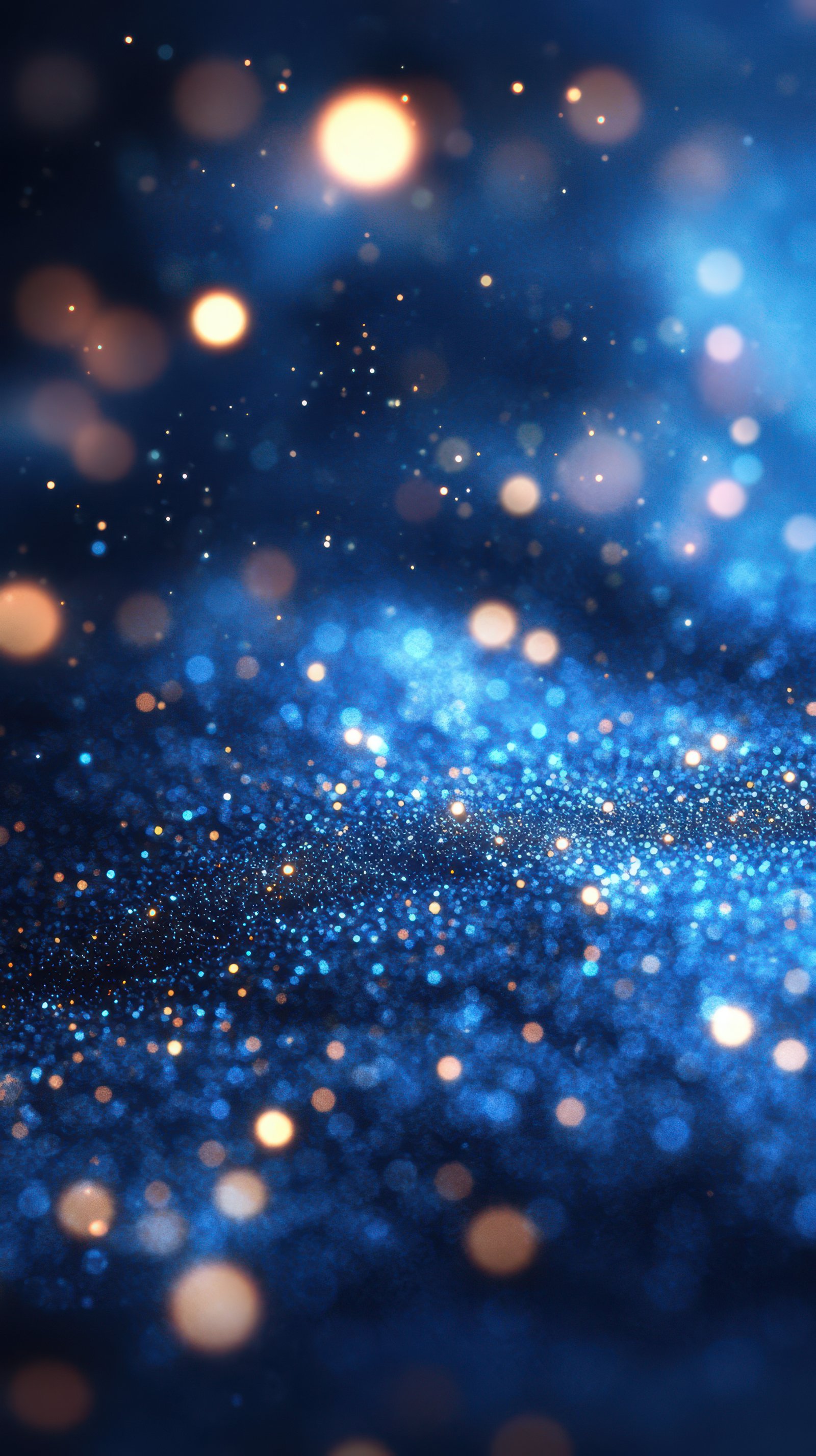 Stunning blue background filled with sparkling golden lights and glowing particles